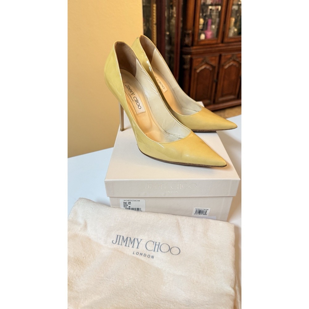 Jimmy Choo Abel Patent Leather Pumps Heels Size 36 Nude Yellowed Box Dust Bag